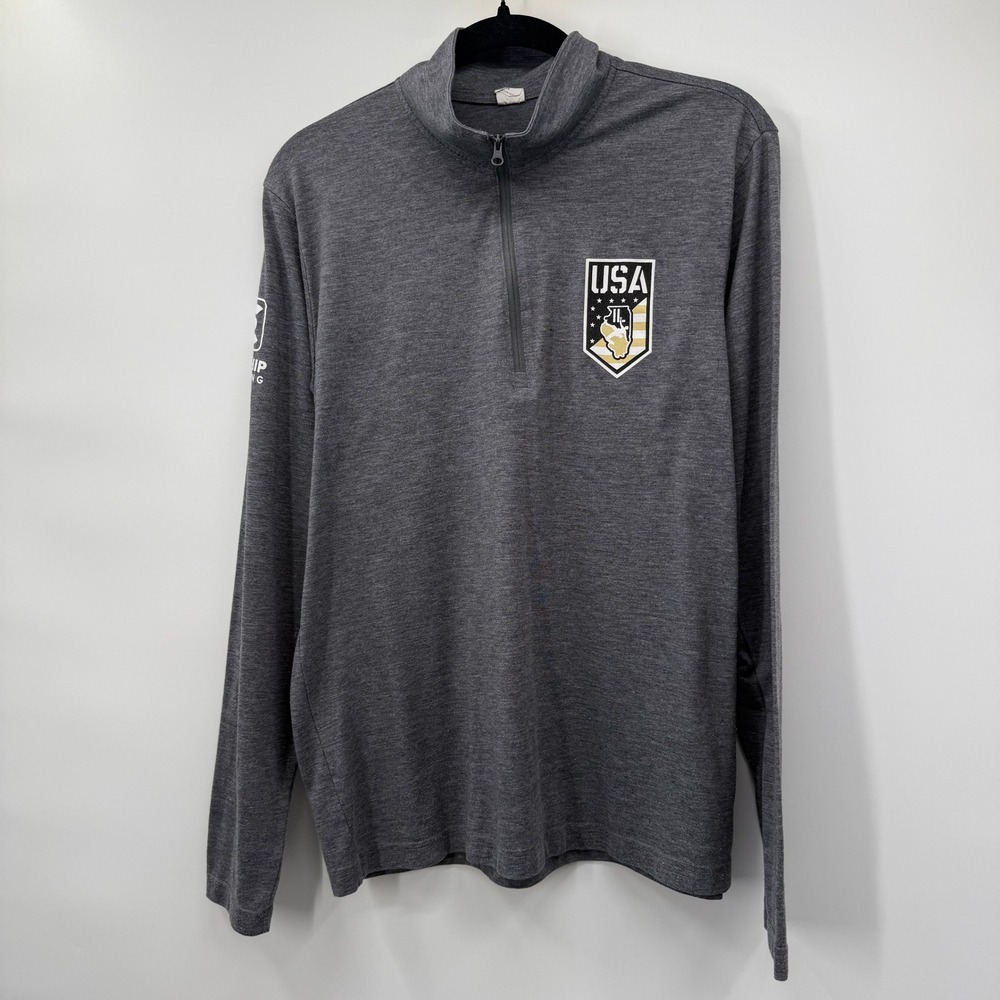 Sport Tek Mens Medium Pullover Grey USA Wrestling Illinois 1/4 Zip Athletic Top